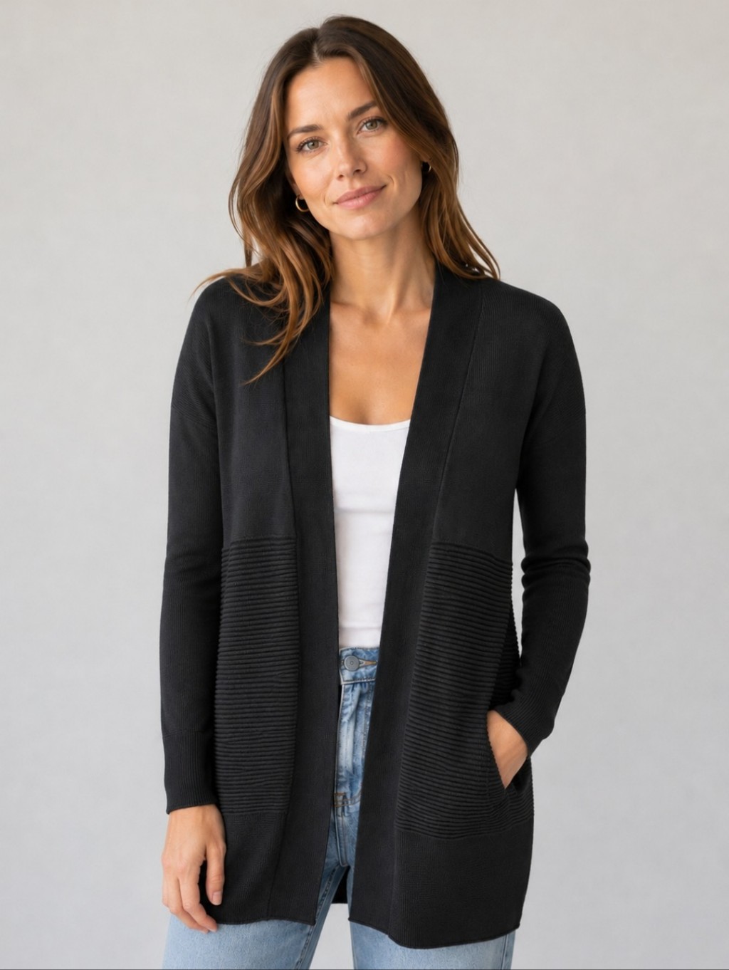 Fundamental Coast Flipside Black Ribbed Cardigan Sweater Women's Size Small